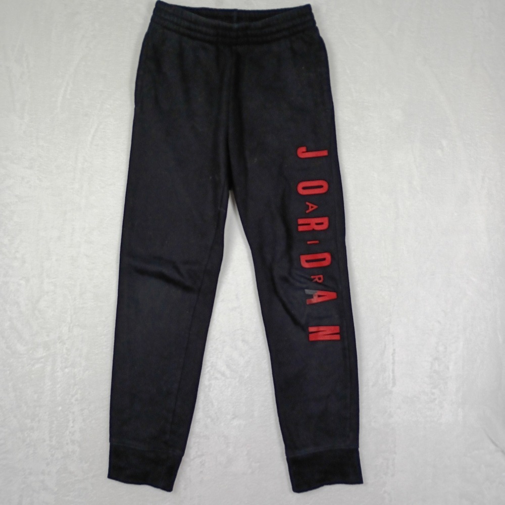 Jordan Boys‎ Black Fleece Jogger Sweatpants Red Logo Graphic Size M 10-12YRS